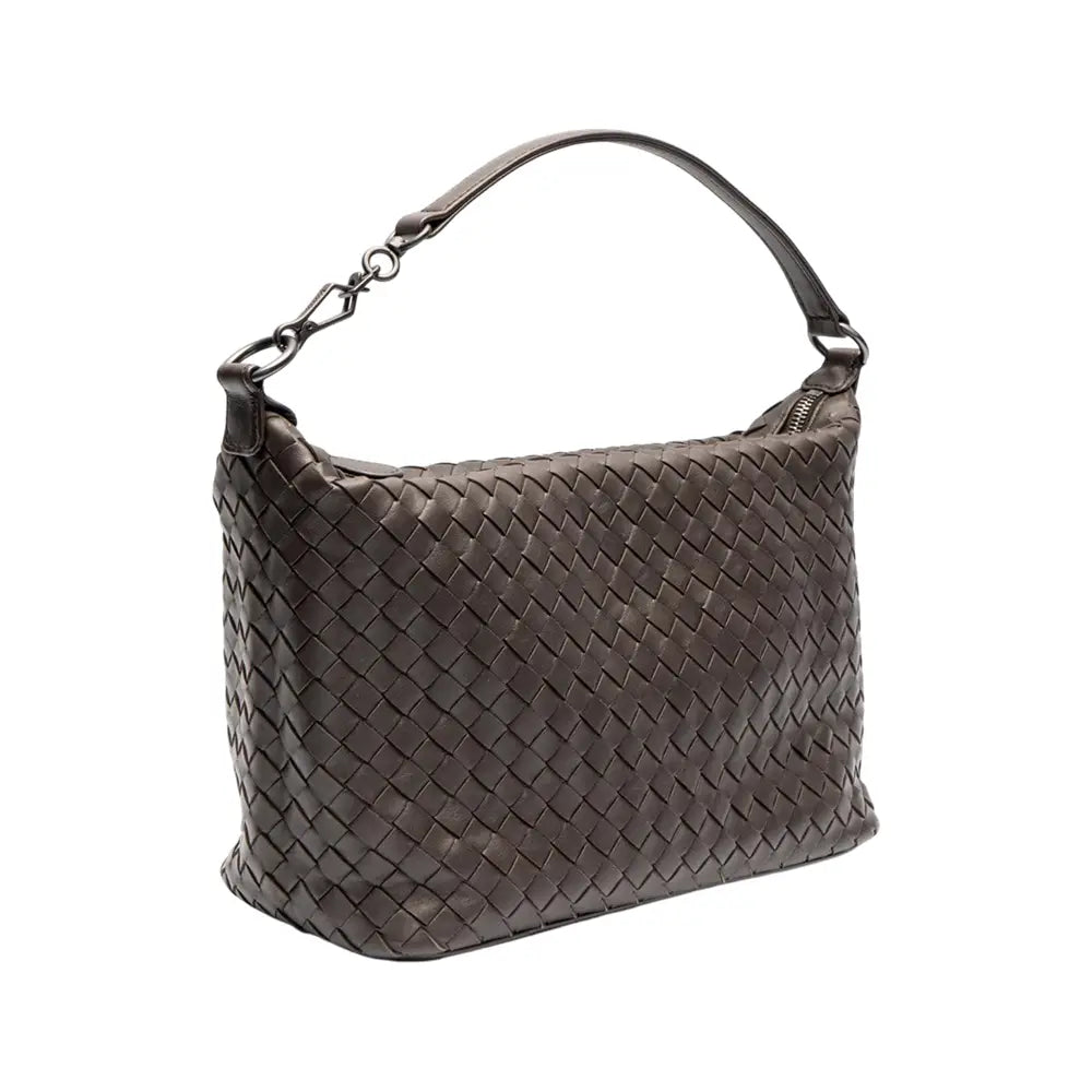 Bottega Veneta Small Tourmaline Intrecciato Nappa Shoulder Bag Dark Brown Brunito
