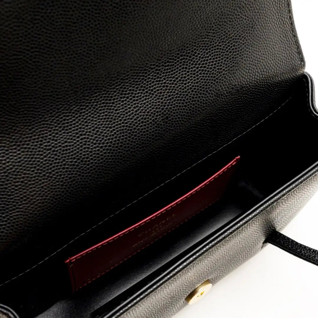 Chanel Mini Preppy Flap Bag Grained Shiny Calfskin Black GHW