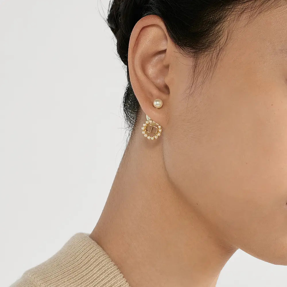 Christian Dior Tribales Earrings Gold Finish Metal and Resin Pearls White