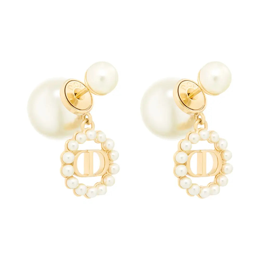 Christian Dior Tribales Earrings Gold Finish Metal and Resin Pearls White