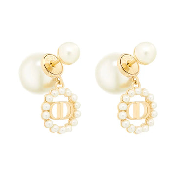 Christian Dior Tribales Earrings Gold Finish Metal and Resin Pearls White
