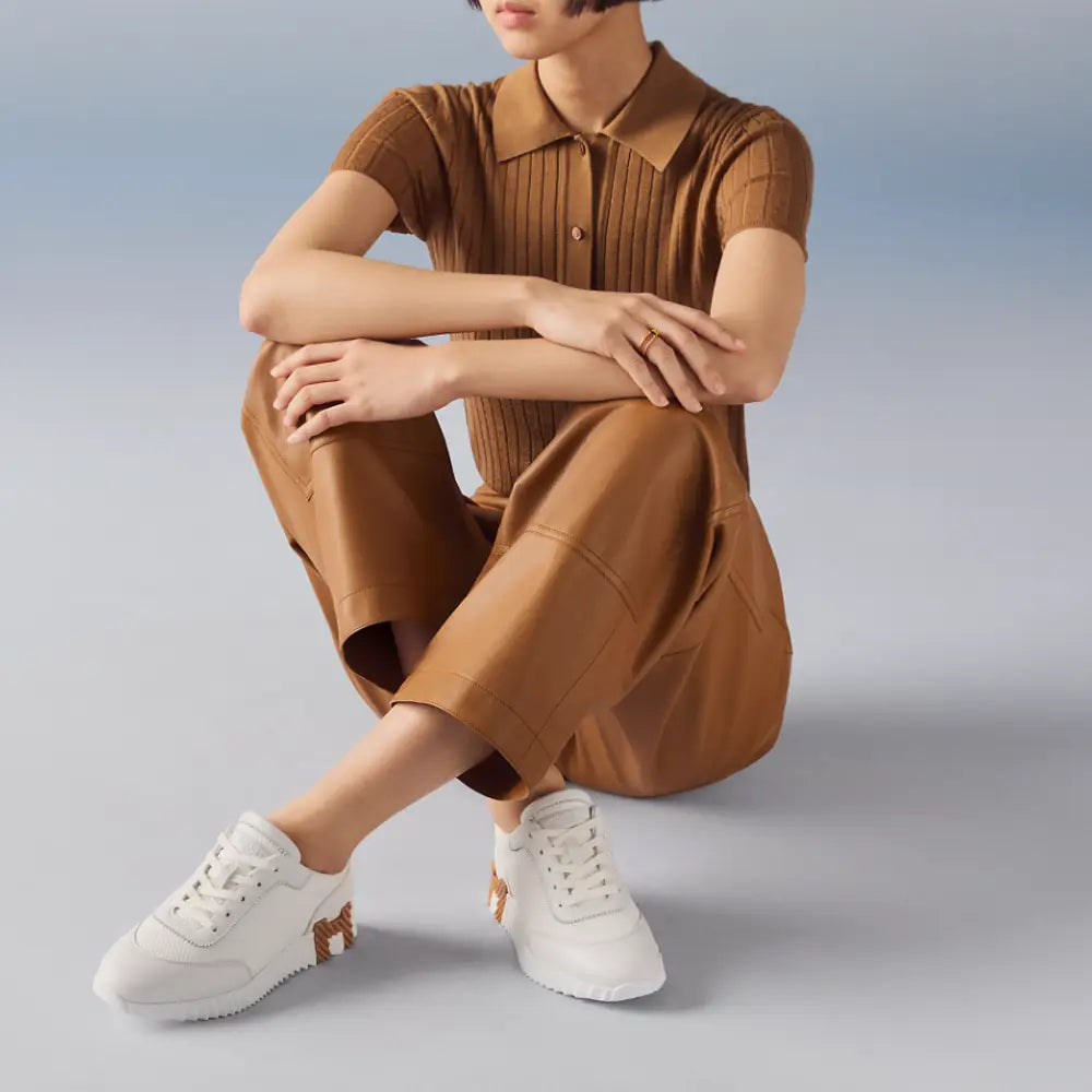 Hermès Bouncing Sneaker in Technical Mesh and Sport Goatskin White Women