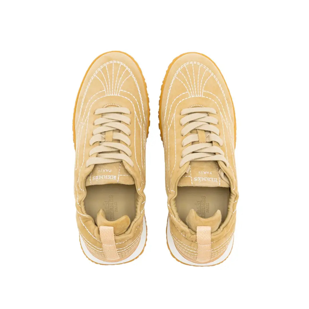 Hermès Jet Sneaker in Stitched Suede Goatskin Beige Albatre Women