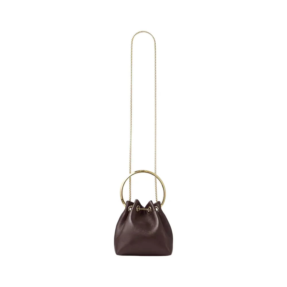 Jimmy Choo Bon Bon Biker with Pearl Closure Leather Bag Deep Merlot