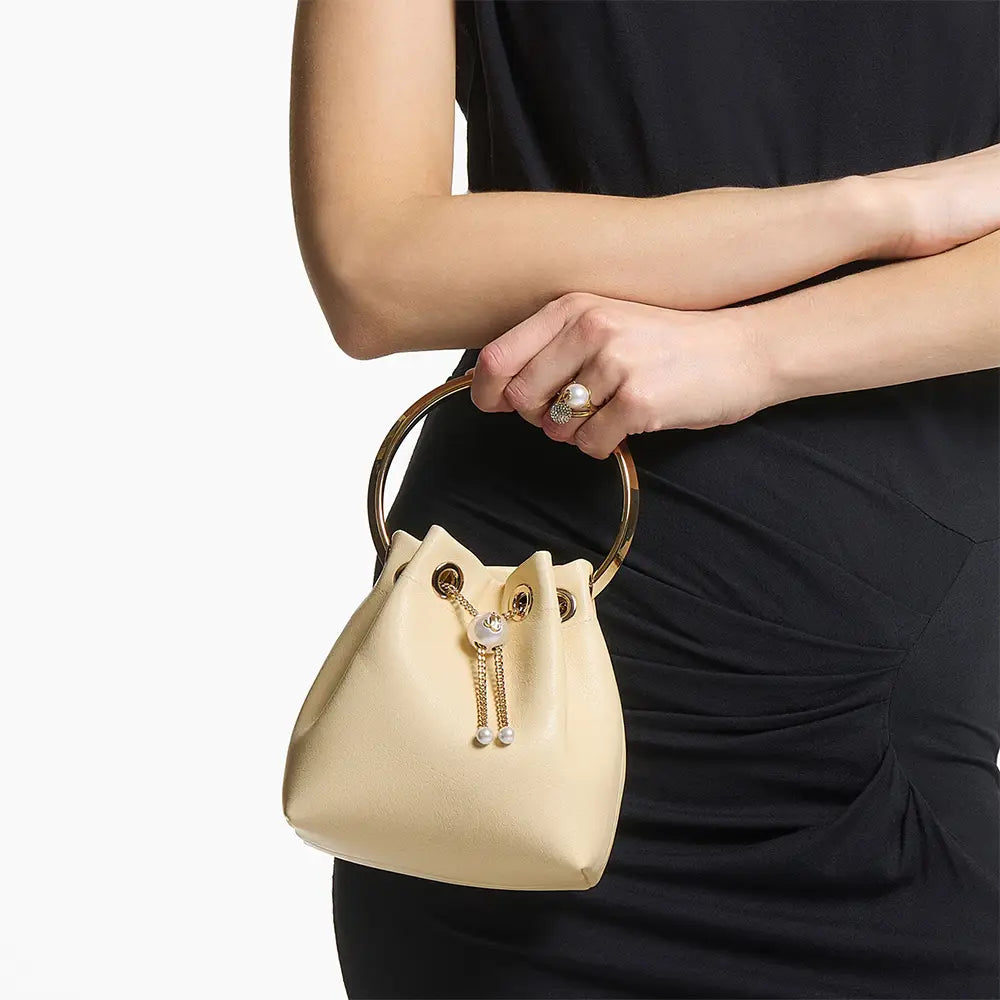 Jimmy Choo Bon Bon Biker with Pearl Closure Leather Bag Buttermilk