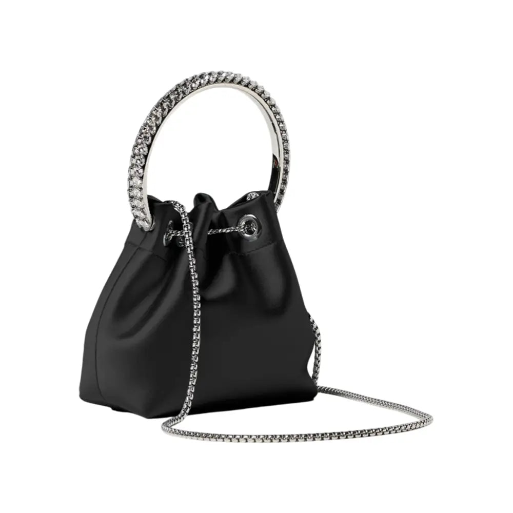 Jimmy Choo Bon Bon Satin with Crystal Handle Bag Black