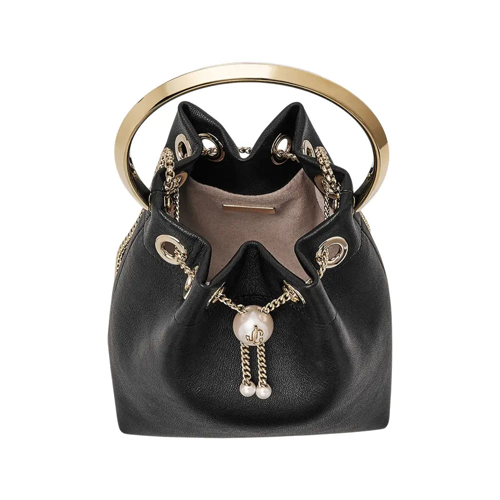Jimmy Choo Bon Bon Biker with Pearl Closure Leather Bag Black