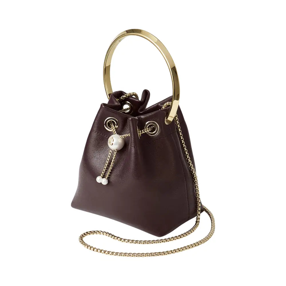 Jimmy Choo Bon Bon Biker with Pearl Closure Leather Bag Deep Merlot