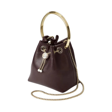 Jimmy Choo Bon Bon Biker with Pearl Closure Leather Bag Deep Merlot