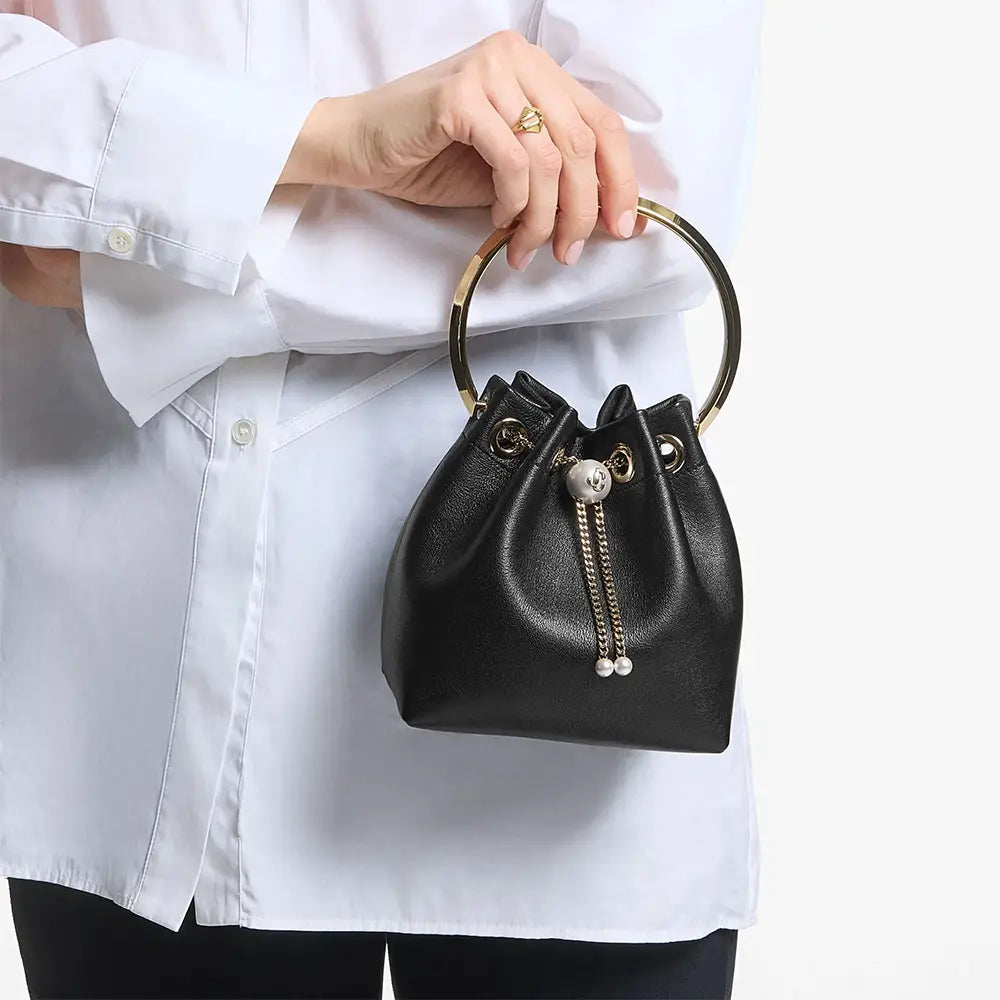 Jimmy Choo Bon Bon Biker with Pearl Closure Leather Bag Black