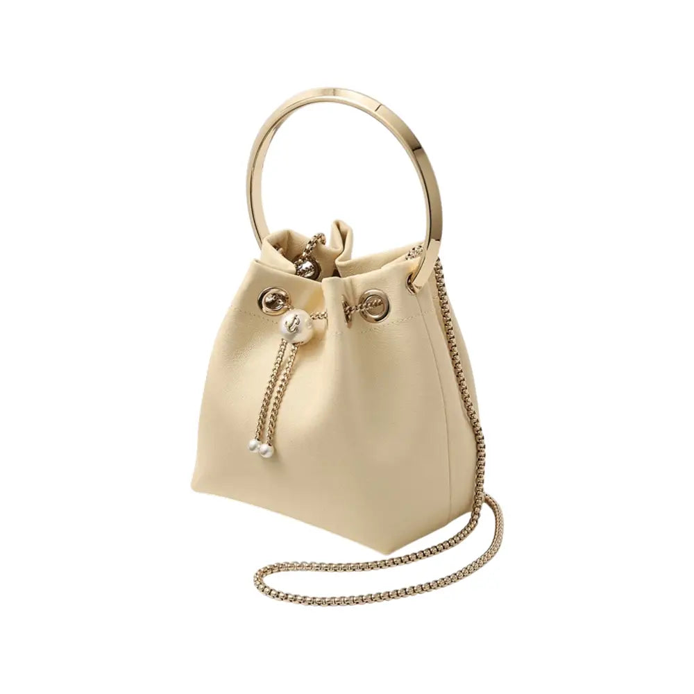 Jimmy Choo Bon Bon Biker with Pearl Closure Leather Bag Buttermilk