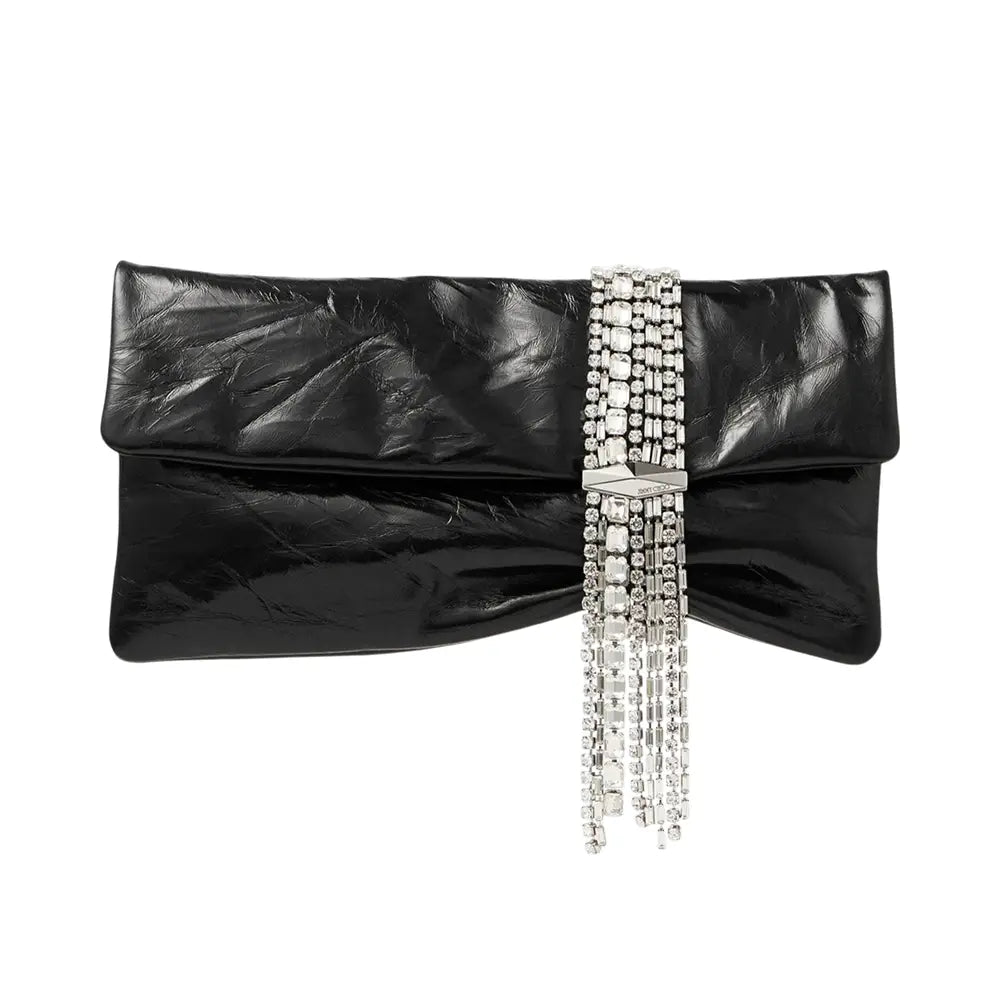 Jimmy Choo Zandra Vintage Metallic Leather Clutch Bag Black Silver