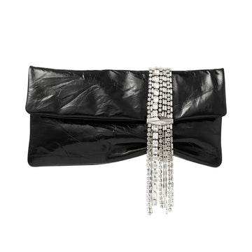 Jimmy Choo Zandra Vintage Metallic Leather Clutch Bag Black Silver