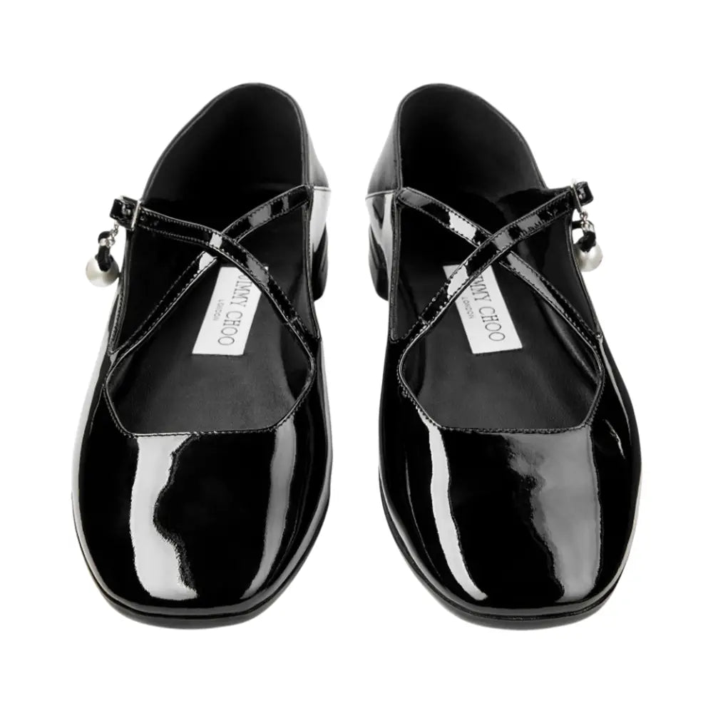 Jimmy Choo Eleri Ballerina Pump Patent Leather with Pearl Charm Black