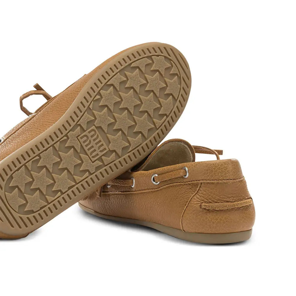 Miu Miu Hammered Leather Lace-Up Boat Loafers Cinnamon