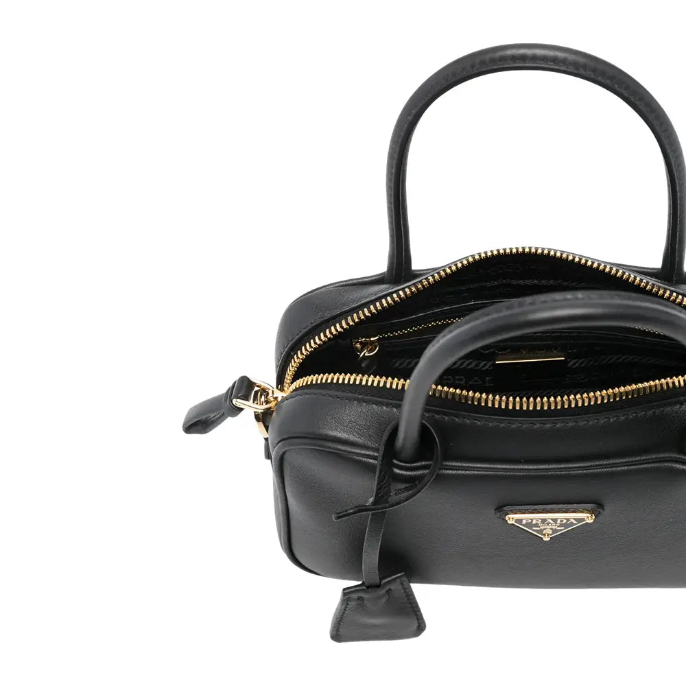 Prada Soft Grain Leather Handbag Black