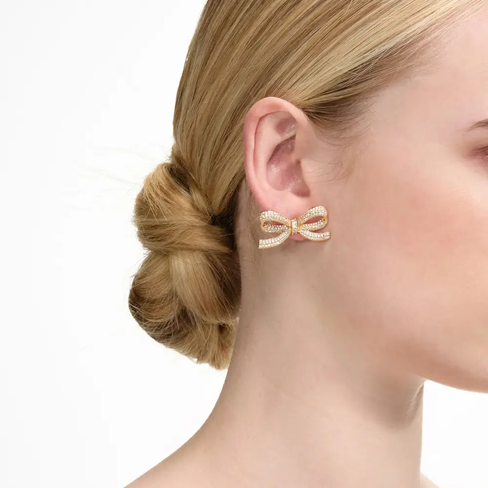 Self-Portrait Crystal Bow Earrings Gold