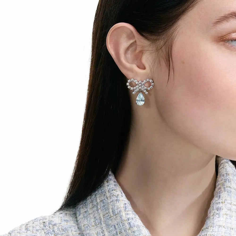 Self-Portrait Micro Bow Droplet Earrings Blue