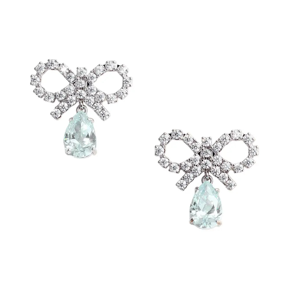 Self-Portrait Micro Bow Droplet Earrings Blue