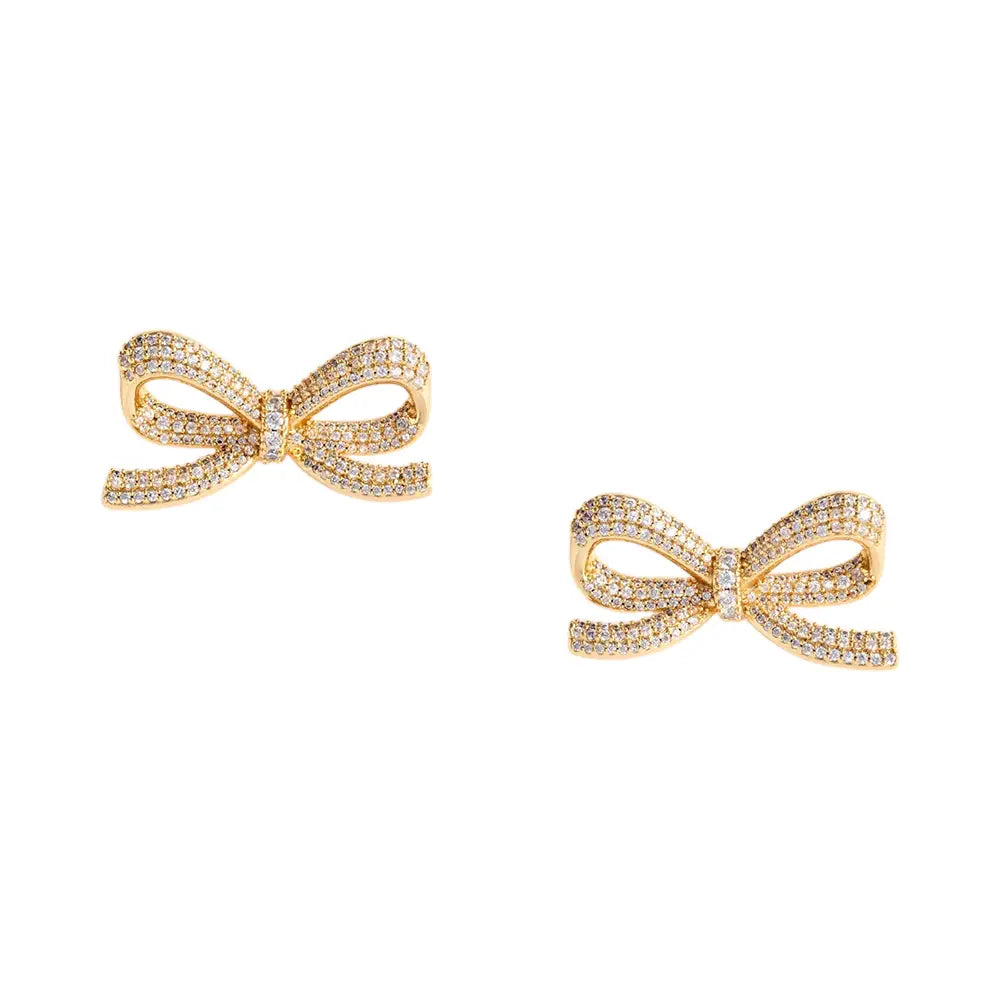 Self-Portrait Crystal Bow Earrings Gold