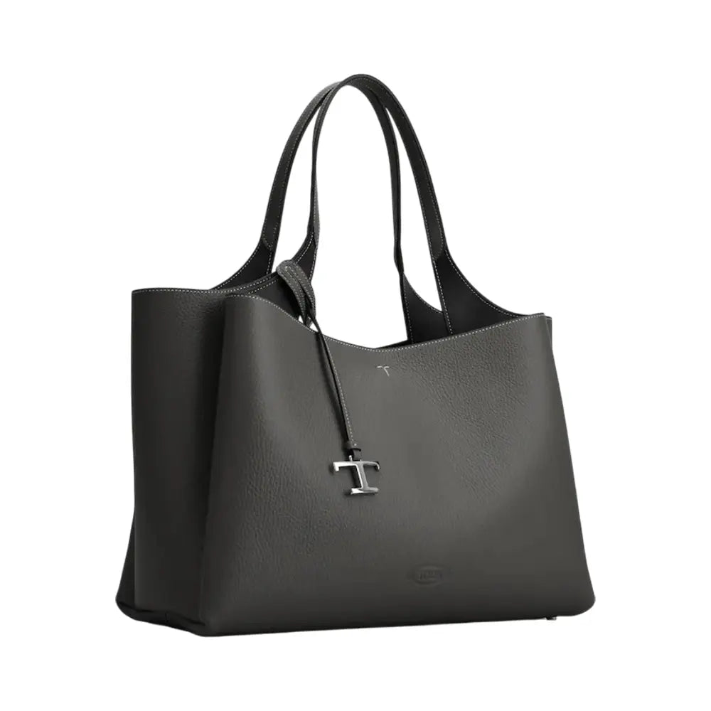 Tod's T Timeless Pendant and T-Stitching Medium Leather Shoulder Bag Black