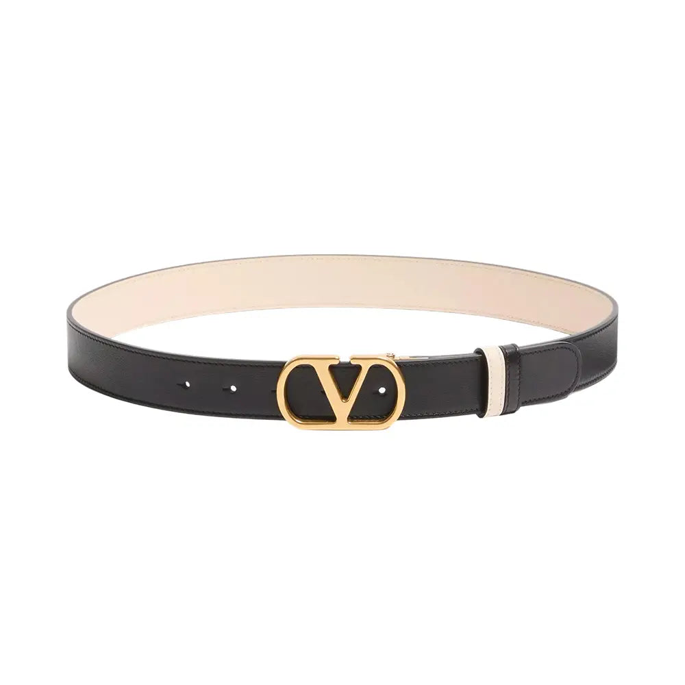 Valentino Garavani VLogo Signature Glossy Cow Leather Reversible Belt Black White