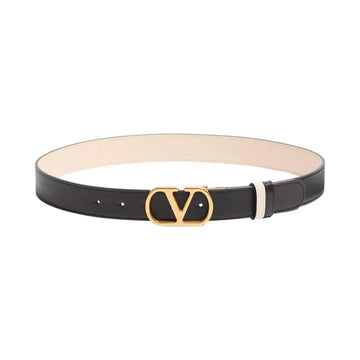 Valentino Garavani VLogo Signature Glossy Cow Leather Reversible Belt Black White