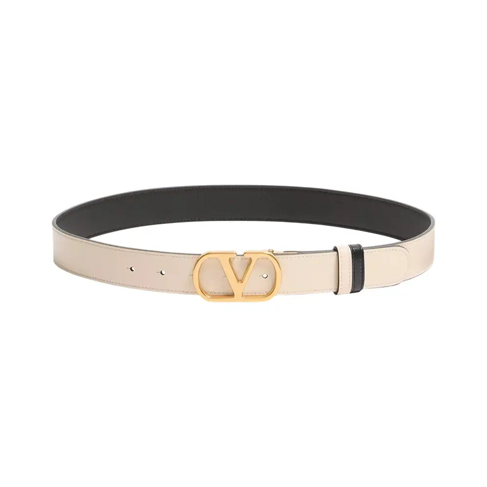 Valentino Garavani VLogo Signature Glossy Cow Leather Reversible Belt Black White